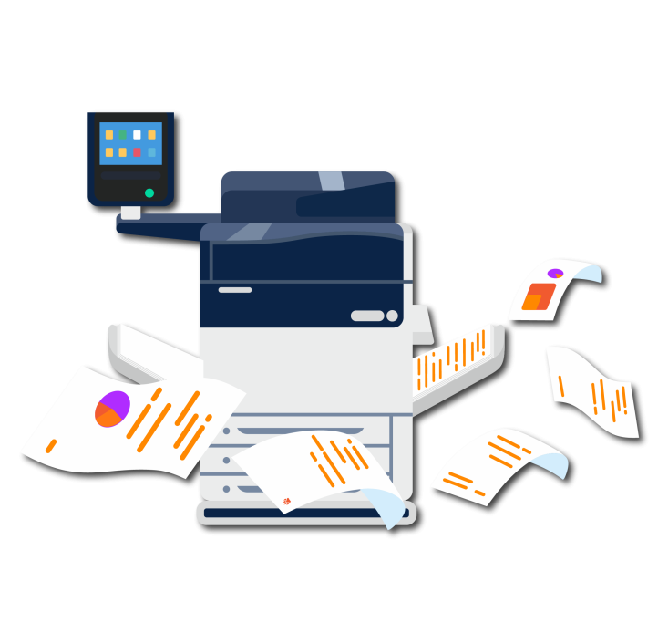 printer with paper flying around it