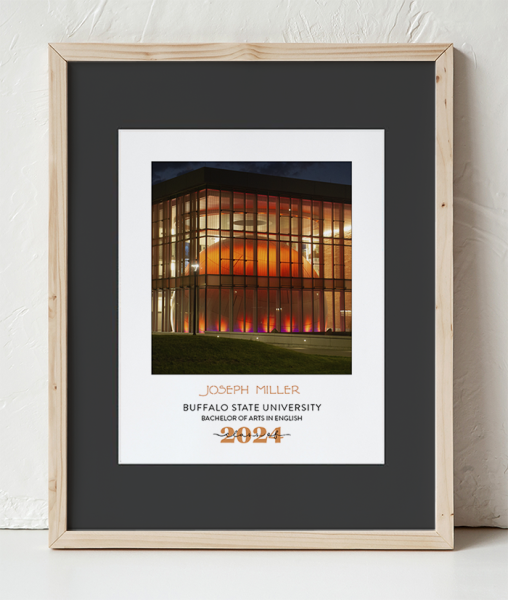 Buffalo State Whitworth Ferguson Planetarium Photo at night in a Wooden Frame with black border
