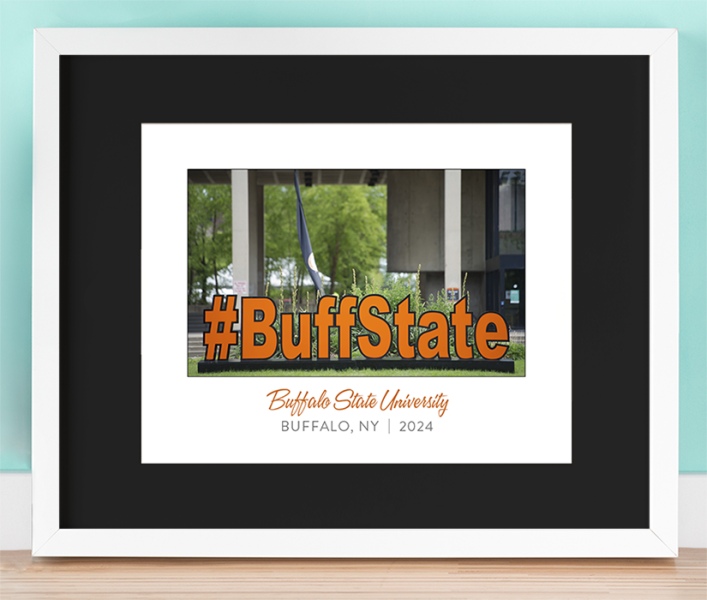 Buffalo State Text Sign Photo in a White Horizontal Frame with black border