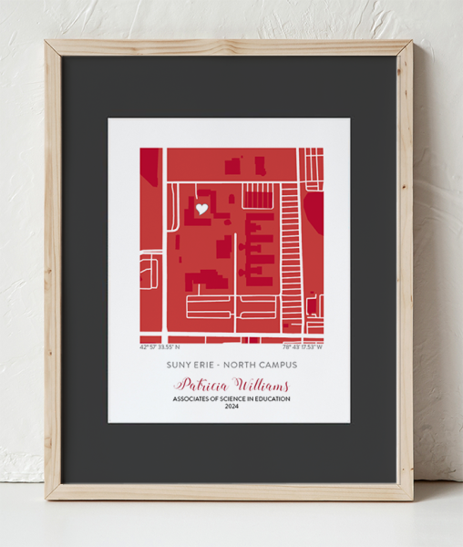 SUNY Erie Map Design 2 in a Wooden Frame with black border