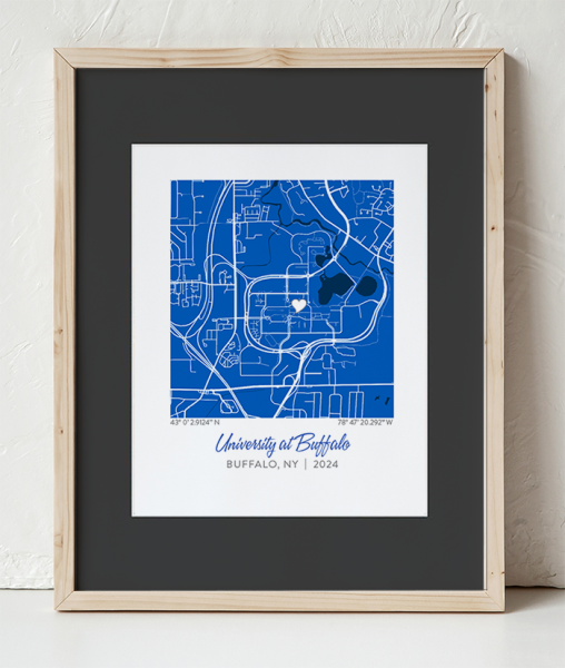 University at Buffalo Map Design in a Wooden Frame with black border