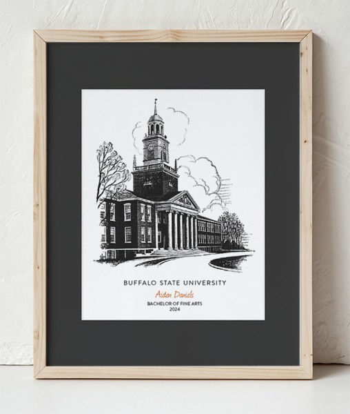 Buffalo State Rockwell Hall Design in a Wooden Frame with black border