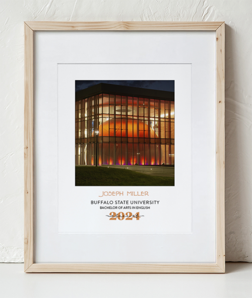 Buffalo State Whitworth Ferguson Planetarium Photo at night in a Wooden Frame with white border