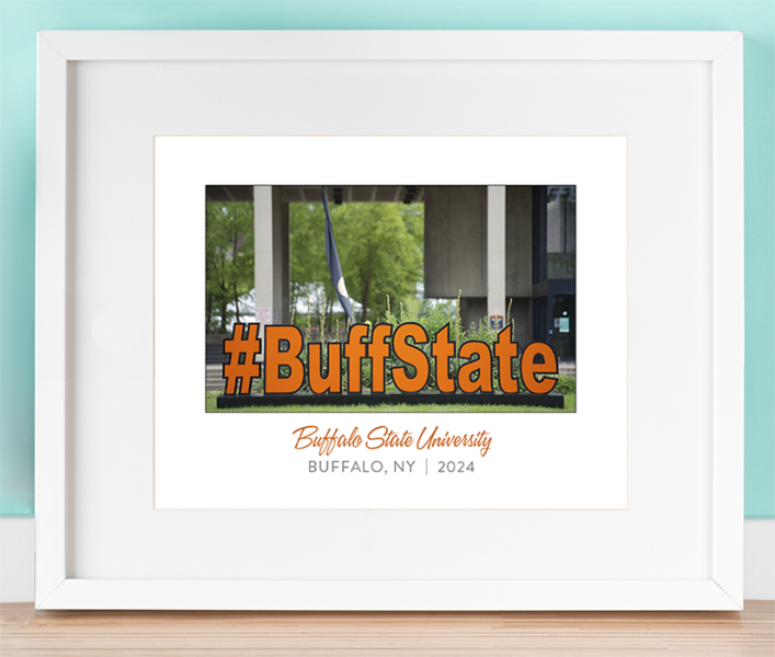Buffalo State Text Sign Photo in a White Horizontal Frame with white border