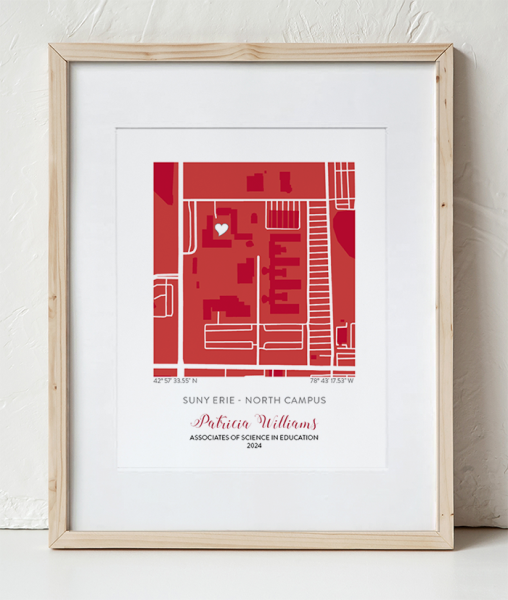 SUNY Erie Map Design 2 in a Wooden Frame with white border