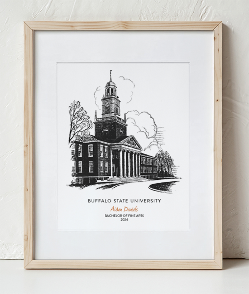 Buffalo State Rockwell Hall Design in a Wooden Frame with white border