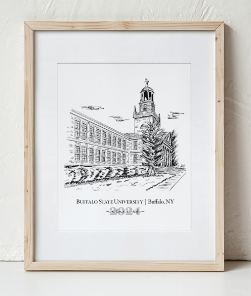 Buffalo State Rockwell Hall Design 2 in a Wooden Frame with white border